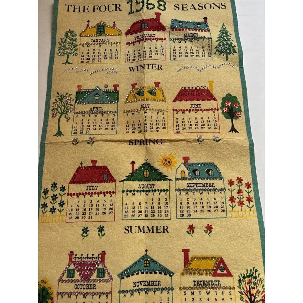 Vintage 1968 Sequin Calendar Four Seasons Excellent Condition